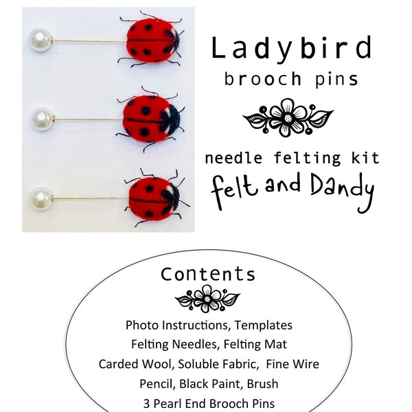 Felt and Dandy Ladybird (Ladybug) Brooch Pin kit