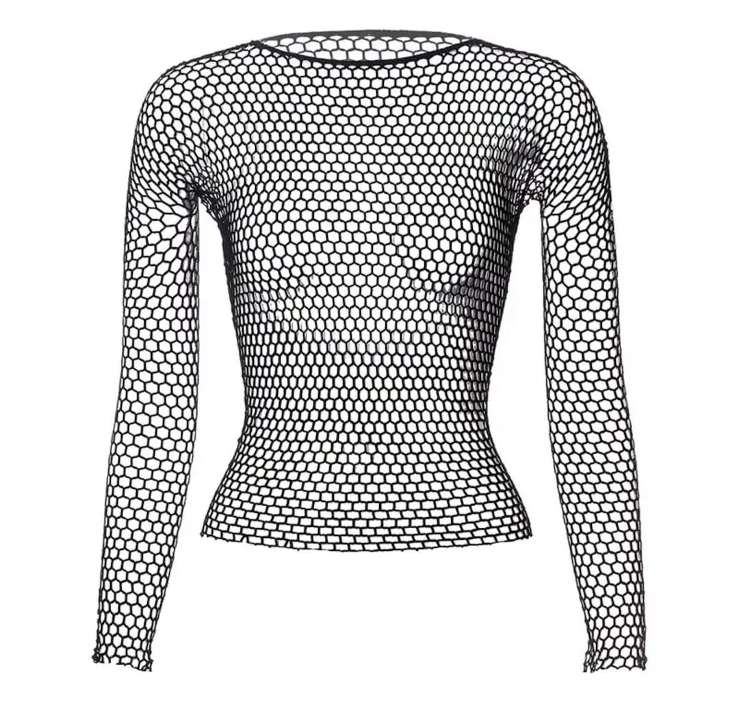 Black Fishnet Mesh Shirt Goth Punk One Size - Etsy