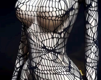 Black Fishnet Mesh  Shirt Goth Punk One Size