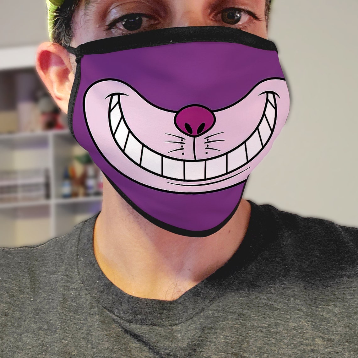 Cute Cheshire Cat Face Mask Custom Handmade Printed Cloth Etsy