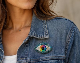 Rainbow Eye Brooch Handmade – Protection Charm Pin – LGBTQ Pride Accessory – Unique Artisan Gift