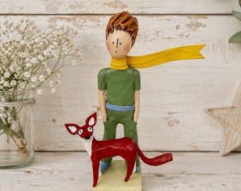 The Little Prince & Fox – Handmade Literary Paper Mache Figure – Personalized Poetic Gift