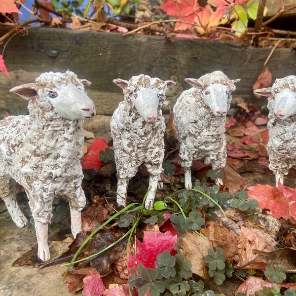 Moutons en papier mâché 12 cm, collection d'animaux, moutons miniatures, animaux personnalisés, figurine de mouton en gâteau, artisanat espagnol, poupée à gâteau