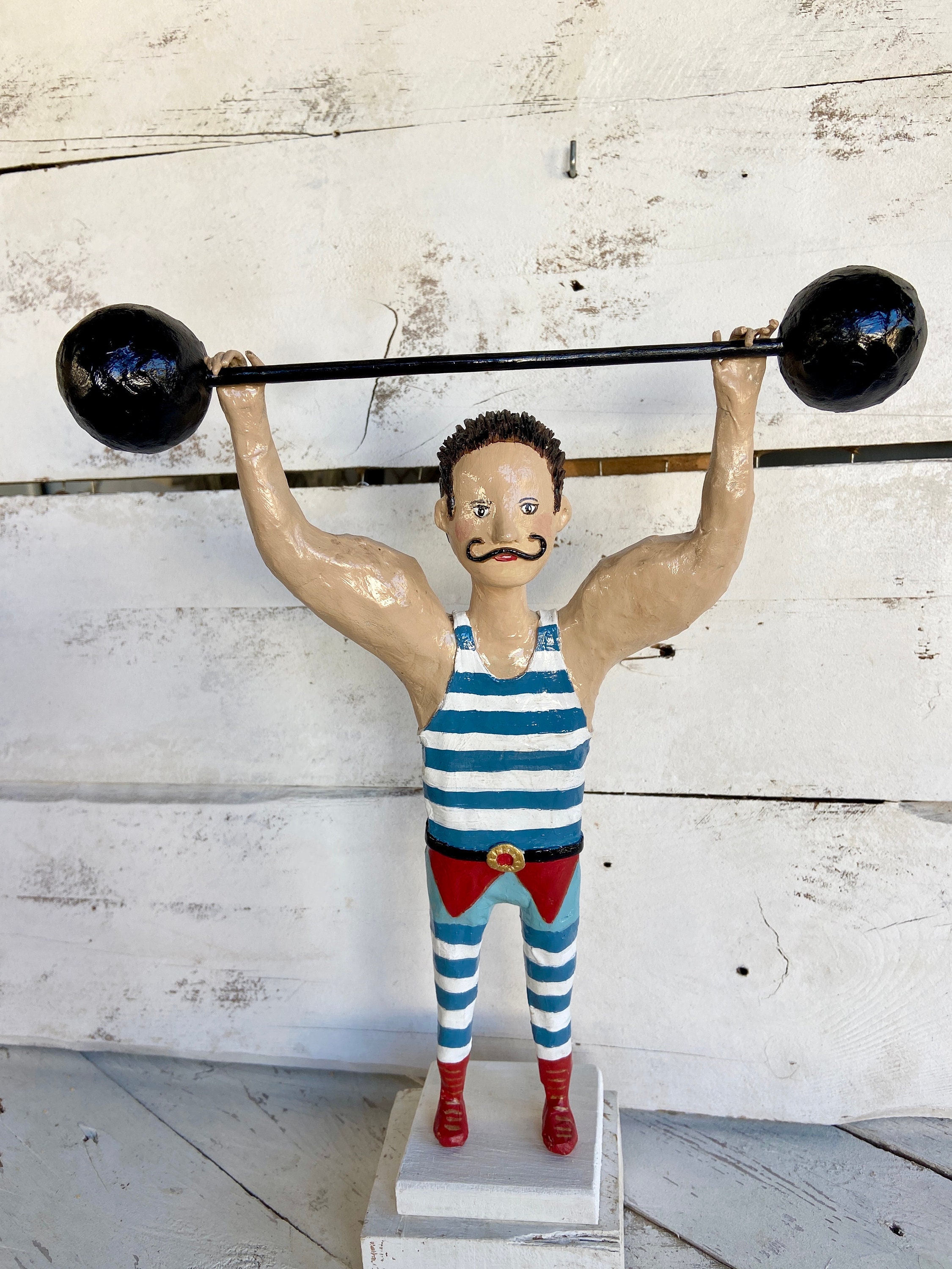 Strongman circus paper mache 29 cm tall, strongman circus figure, circus doll, weightlifter figure, circus weightlifter, circus collection