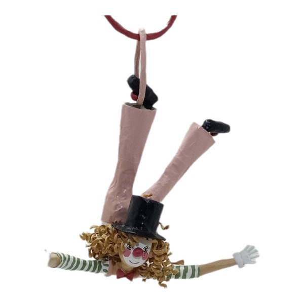 Acrobate en papier mâché à suspendre 23 cm, collection funambule, clown suspendu, miniature funambule, collection de poupées, artisanat Espagne