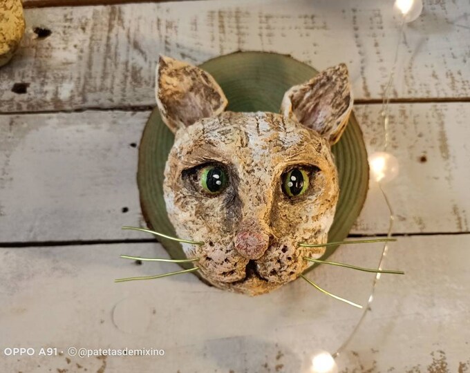 Cat head.taxidermy fake head.cat decoration.cat wall.papier mache cat.animal head.cat ornament.cat collection. lucky cat