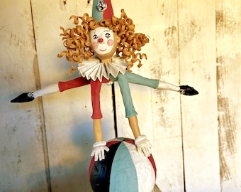25cm Handmade Paper Mache Circus Acrobat Figurine - Balancing Sculpture for Collectors