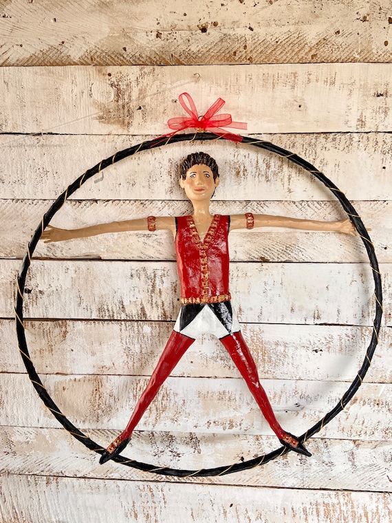 Paper Mache Hanging Trapeze Artist – Handmade Circus Figure