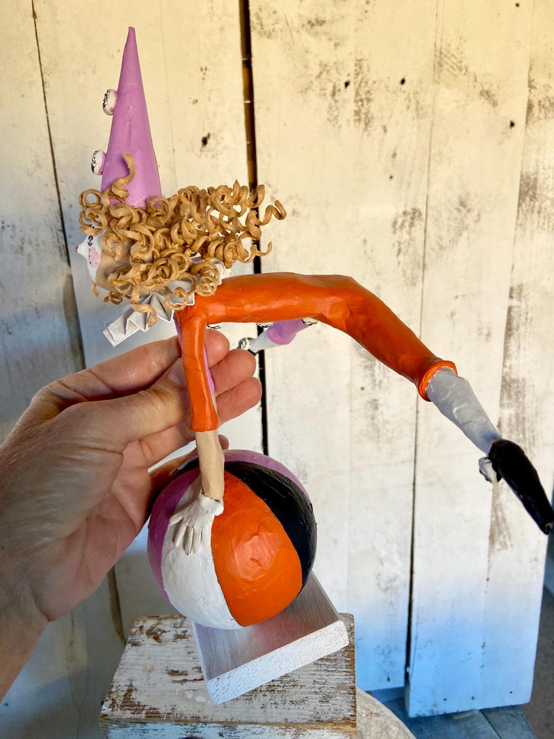 Paper Mache Acrobat 24 Cm High, Tightrope Walker Figure, Clown