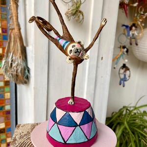 Handmade Circus Monkey Paper Mache Sculpture – Unique Vintage Art Doll for Home Decor or Collectors