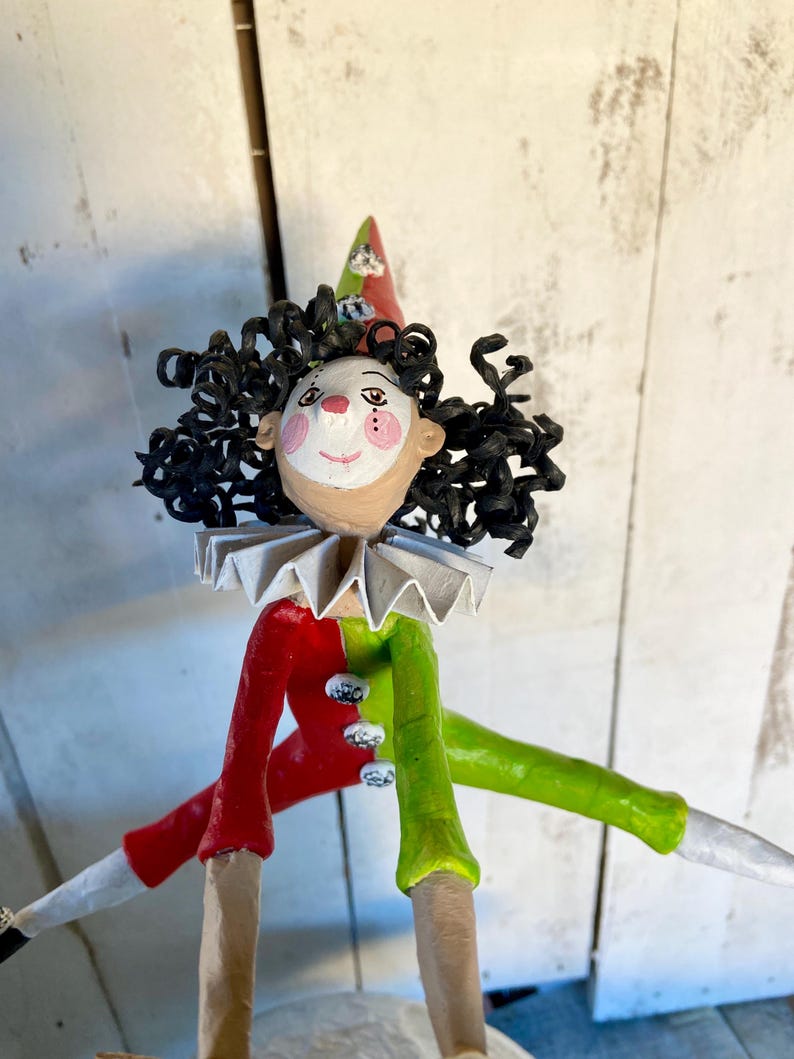 Paper Mache Acrobat 24 Cm High, Tightrope Walker Figure, Clown