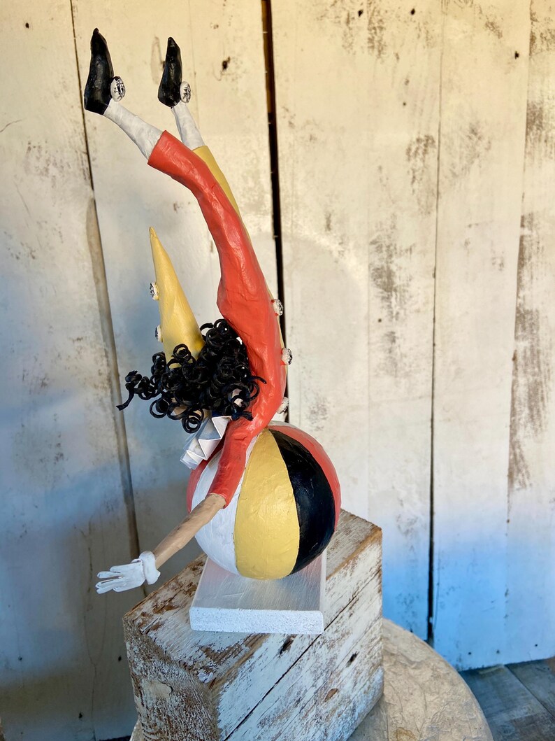 Paper Mache Acrobat 24 Cm High, Tightrope Walker Figure, Clown