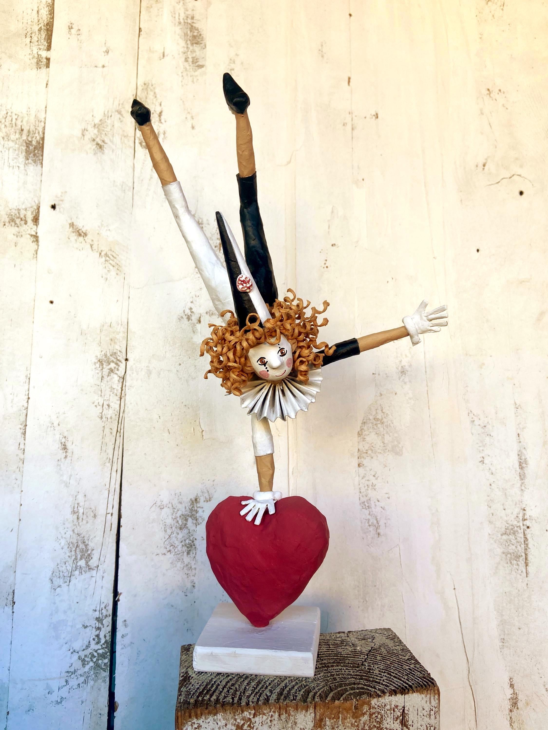 Handmade Paper Mache Acrobat Heart Tightrope Walker - A Unique Circus Wall Decor Gift for Mom