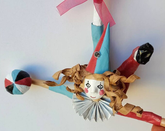 Acrobat papier-mâché hang 22 cm, tightrope walker collection, circus clown, acrobat figure, miniature mime, mime figure, ornament figure hang