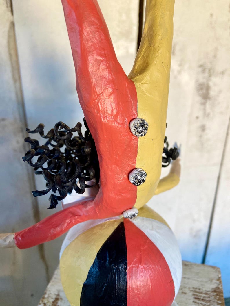 Paper Mache Acrobat 24 Cm High, Tightrope Walker Figure, Clown