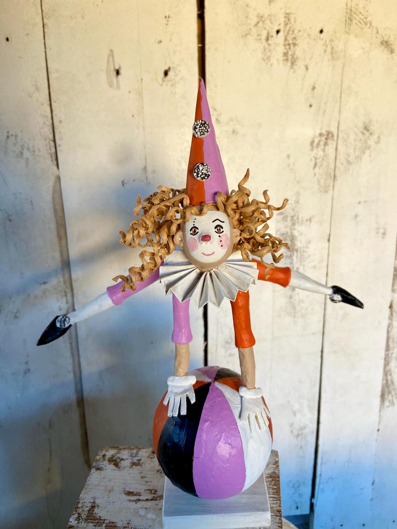 Paper Mache Acrobat 24 Cm High, Tightrope Walker Figure, Clown
