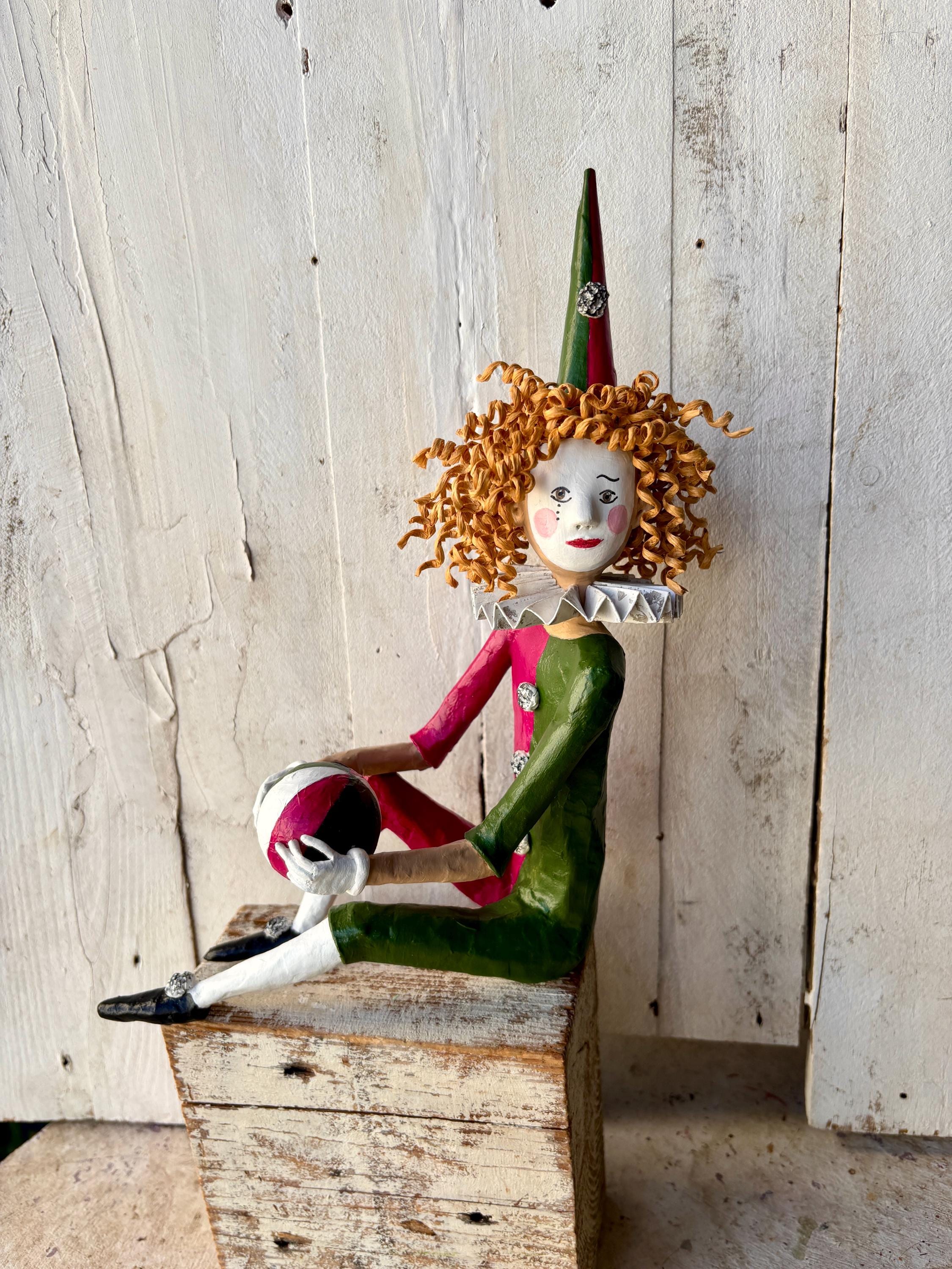 Sitting Harlequin – Handmade Paper Mâché Decorative Figure