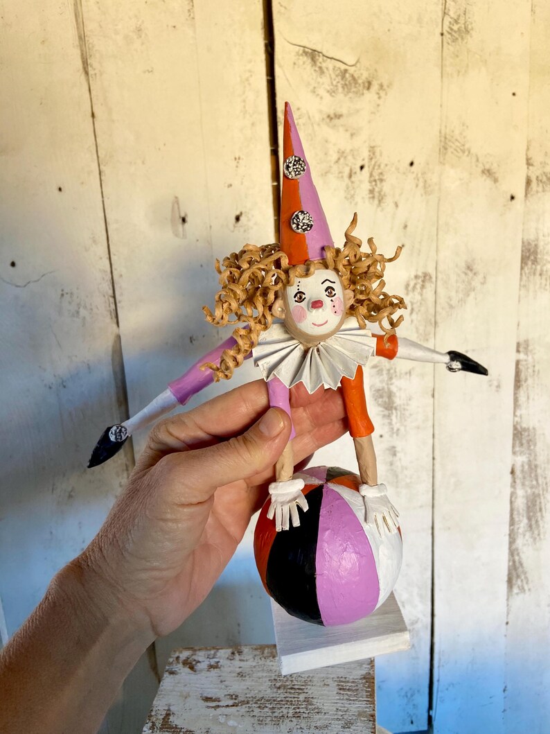 Paper Mache Acrobat 24 Cm High, Tightrope Walker Figure, Clown