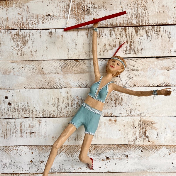 Acrobat woman mache paper, tightrope walker collection, circus figure, art doll, OOAK doll, mobile ceiling, ceiling decoration, ballerina