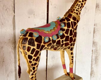 モノクロサーカス団 キリンさん アーティストベア 海外作家様 ハンドメイド 置物 紙粘土で作られたサーカスのキリン - 手作りのヴィンテージ動物彫刻