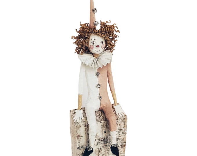 Mime paper mache 40 cm, man acrobat, mime figure, clown collection, tightrope walker figure, clown sculpture, mime collection, toy clown