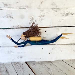 Mobile diver, OOAK doll, art doll, diver paper mache, ceiling decoration, swimmer decoration, woman swimming, sirena