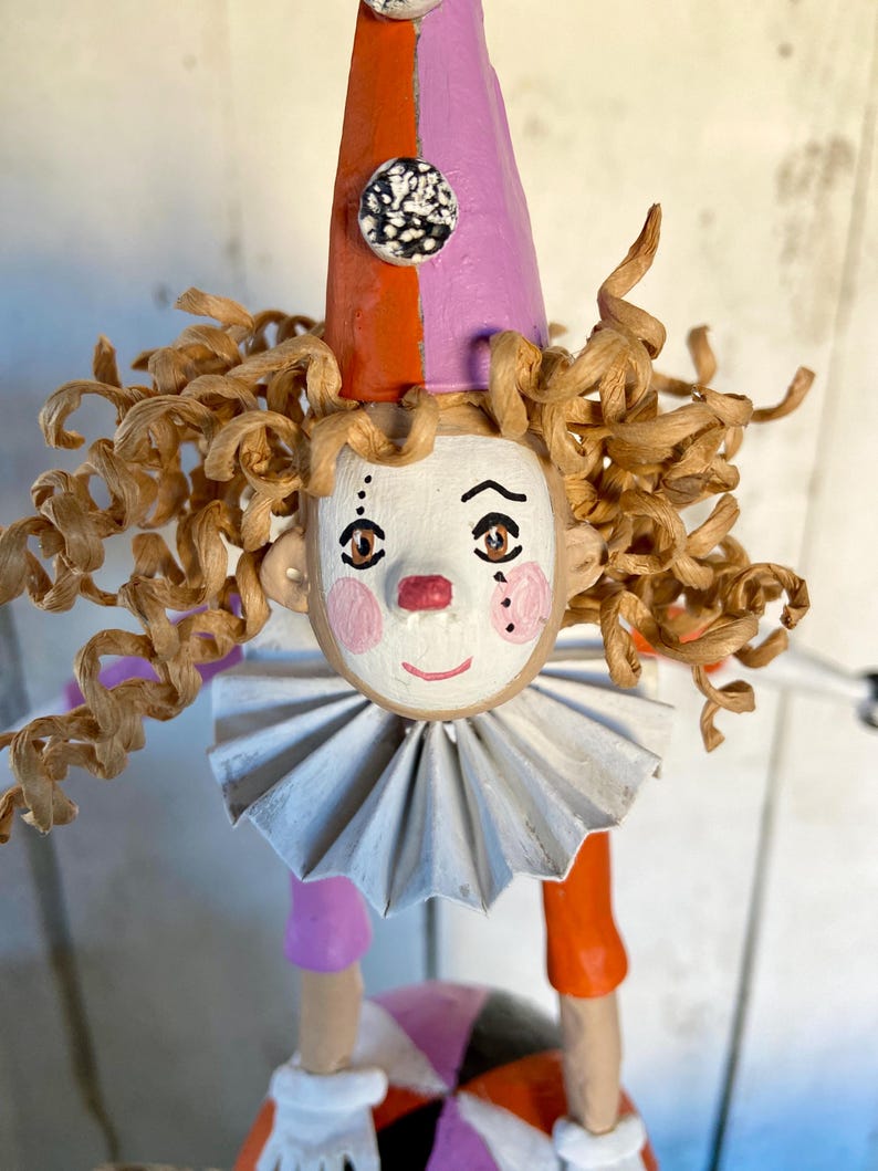 Paper Mache Acrobat 24 Cm High, Tightrope Walker Figure, Clown