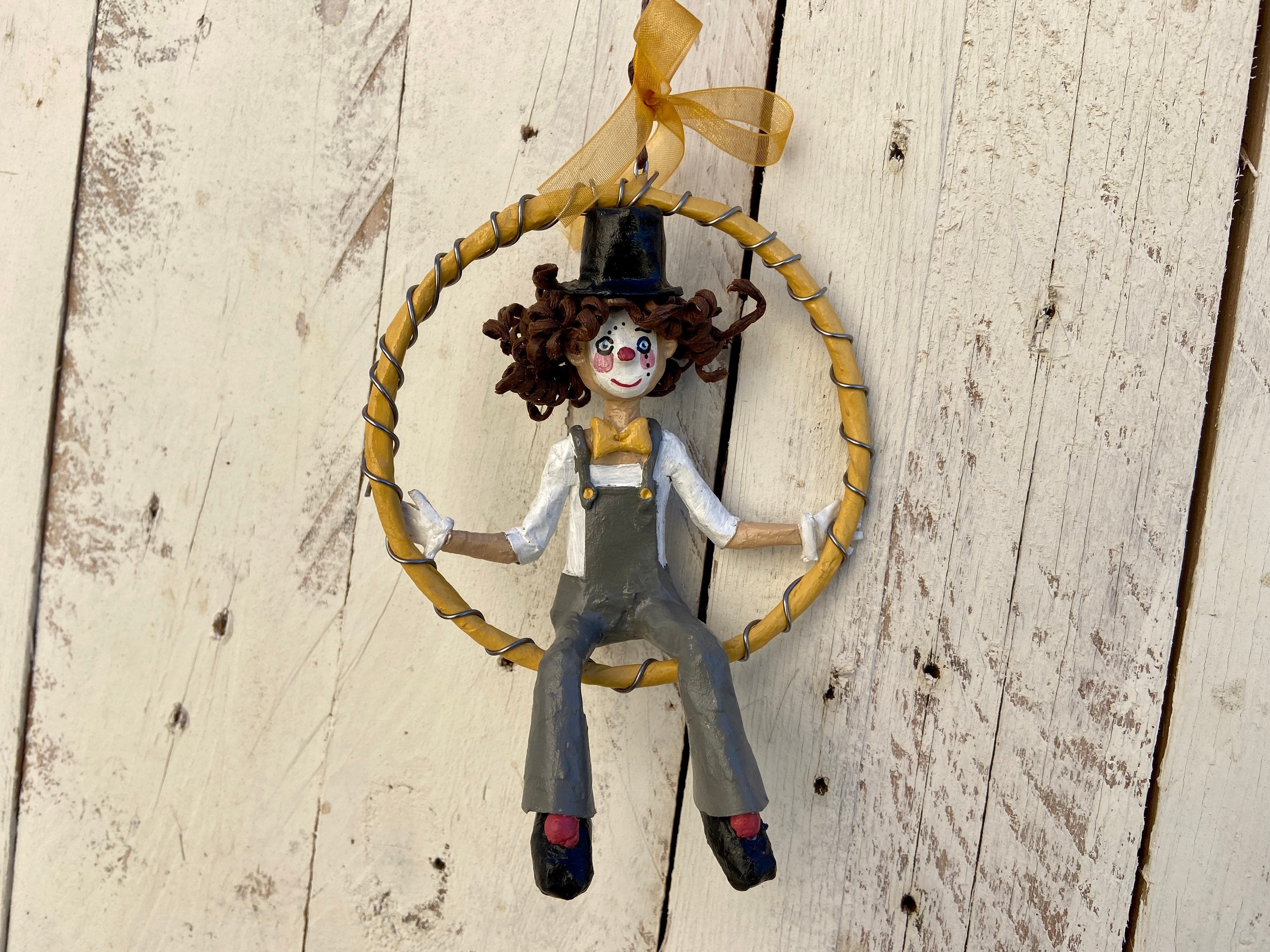 Paper mache clown mobile 1/12 scale, children's room, mime circus, clown figure children's ceiling decoration, birth gift, children's gift