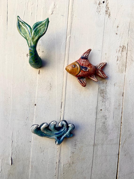 etsy fish outside hook rack MAYJOYDIY Wood Coat Rack, 5 Alloy Hooks, Wall Mounted, 11.8x8inch, Fishing Theme, Art Deco Style, Hallway Entryway Kitchen Gift : Home & Kitchen Fishing Decor-Wood Fish 3 Hook