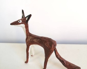 Zorrito del desierto figura maciza en papel maché, principito, petit prince, animal miniatura zorro colección,Saint - Exupéry, arte España