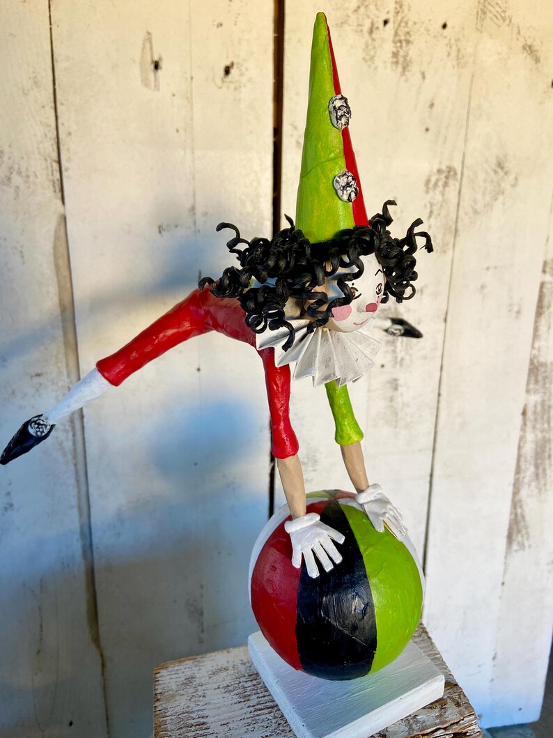 Paper Mache Acrobat 24 Cm High, Tightrope Walker Figure, Clown