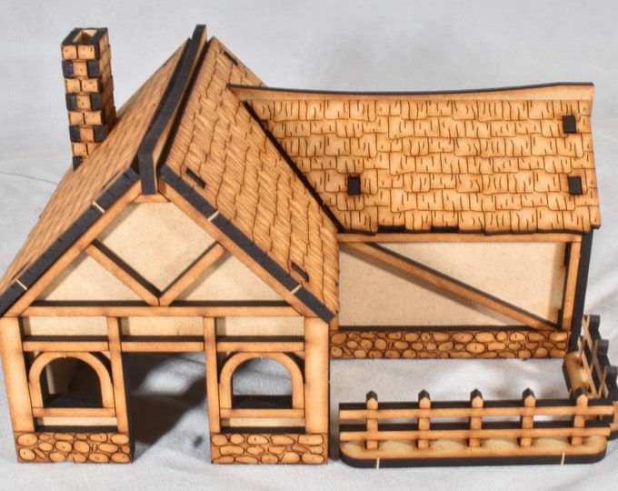 Small Single-Story L-Shaped House w/Fence - MDF Laser Cut 28mm Kit