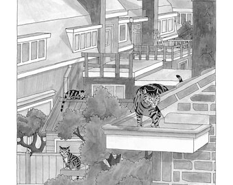 A4 Print "Backyard cats" by Dimitri Lak