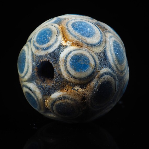 Antique Stratified eye bead Byzantine Translucent Blue Islamic Glass bead RARE!