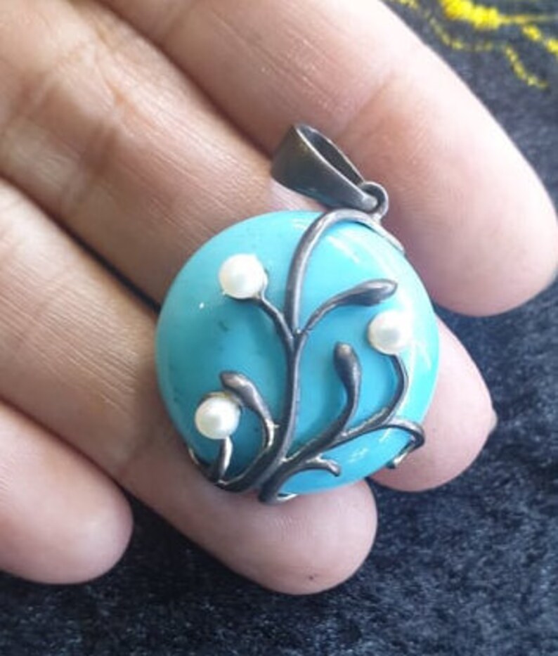 Original Vintage Natural Gems Blue Turquoise Real Pearl ...