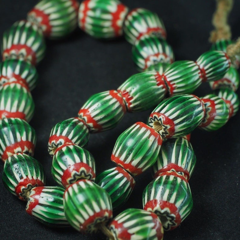 Impressive Antique Watermelon Chevron Bead Strand Old Etsy