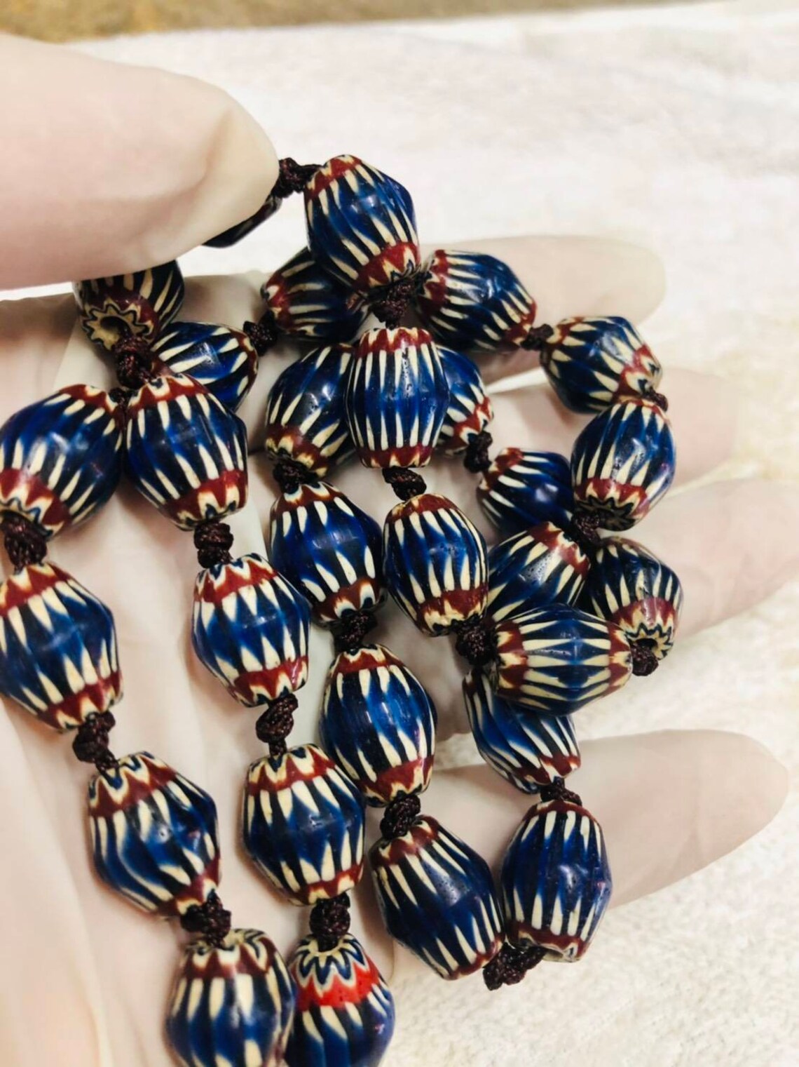 Impressive Antique blue Chevron Bead Strand Old Etsy