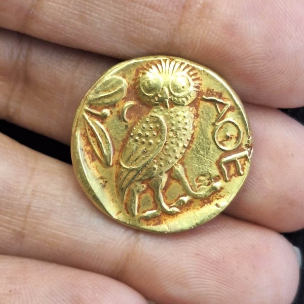 Ancient Greece gladiator Athens Tetradracm Athena Owl Amphora 138BC, collectible Ancient Greek coin genuine solid gold 22k coin
