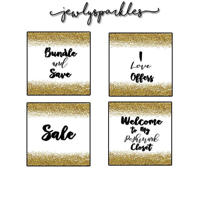 4 Poshmark Closet Advertisement/sale Signs Gold Glitter Digital Instant Download Etsy