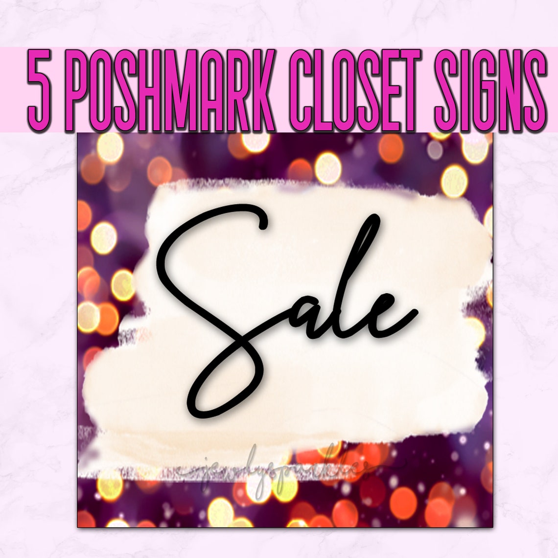 5 Poshmark Closet Signs Bokeh Glitter Background Instant Digital