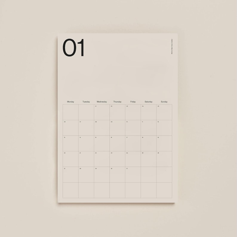 Monthly Minimalist Wall Planner 2025, 12 large month sheets ( 297x420 mm), Wall Calendar, Wall Organiser With Calendar