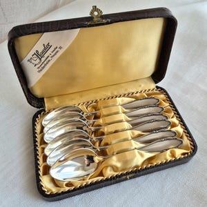 Antique WMF Silverplate Spoons Set of 6 in Original Box | German Art Deco Coffee Spoons | Patent 90 Silverware | Franz Hausler Heidenheim
