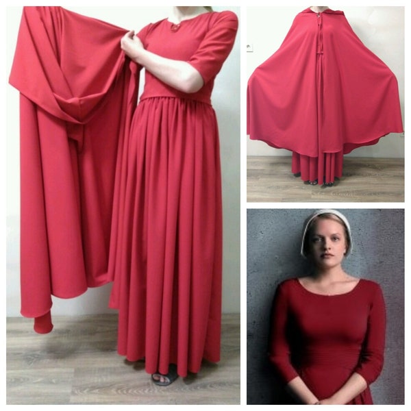 The handmaid's tale Costume Handmaids Tale Bonnet Red Dress Hooded Cloak Cap Offred Halloween Costume Women Cosplay Renaissance Plus size