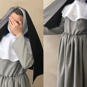 Nun costume Nun habit Veil Gray Black Nuns costume Medieval veil Halloween costume Valak costume Birgitta dress Cosplay costume Horror Devil