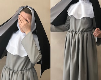 Nun Costume Nun Habit Veil Gray Black Nuns Costume Medieval Veil