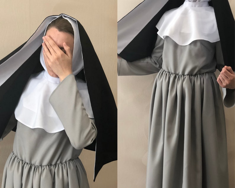 Nun costume Nun habit Veil Gray Black Nuns costume Medieval Etsy