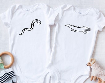 Baby Boy Twin Matching Onesies® | Snake Alligator Baby Twin Onesies® | Twin Baby Shower Gift (763ab)