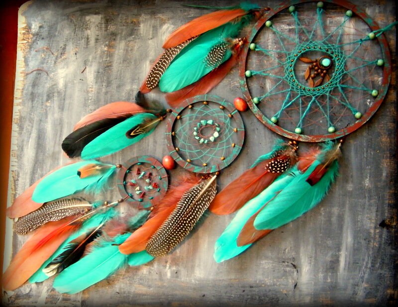 Big Turqoise Dream Catcher Once in Montana. Boho Wall Hanging - Etsy