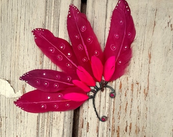 Pendientes de plumas reales, accesorios de carnaval de flores orientales, joyería Hippie Boho