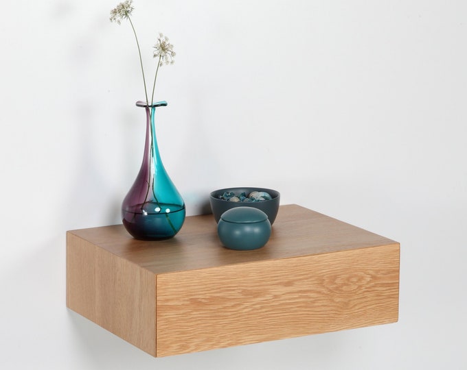Floating Nightstand With Drawer, Floating Bedside Table in Solid Oak ...